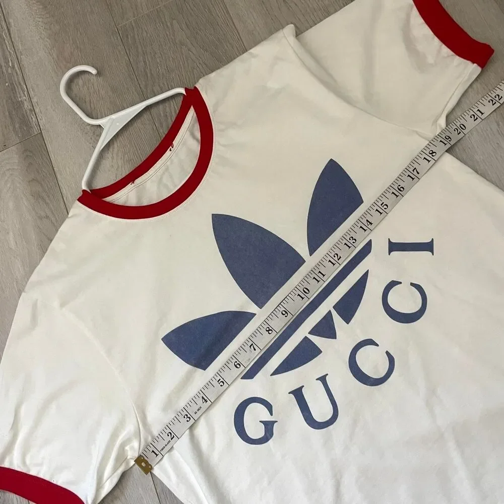 Gucci Adidas Tshirt cotton crew logo mens Cream (xsmall) designer streetwear